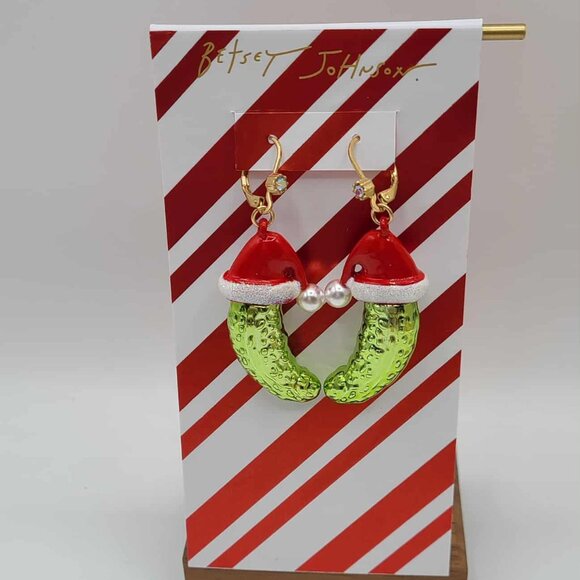 Betsey Johnson Santa Baby Pickle Drop Earrings NWT!  NEW! - Picture 7 of 7